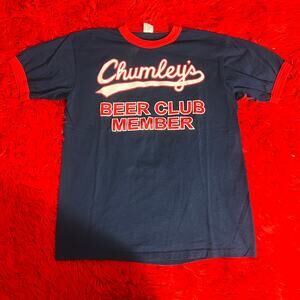 Mens Vintage Red White and Blue Graphic T Shirt Beer Club Member Chunleys Medium
